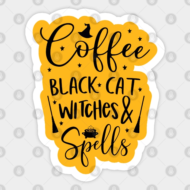 Coffee, Black Cat, Witches & Spells | Halloween Vibes Sticker by Bowtique Knick & Knacks